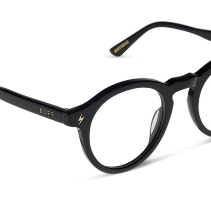 diff eyewear x harry potter birthday round prescription glasses with a black acetate frame detailed view