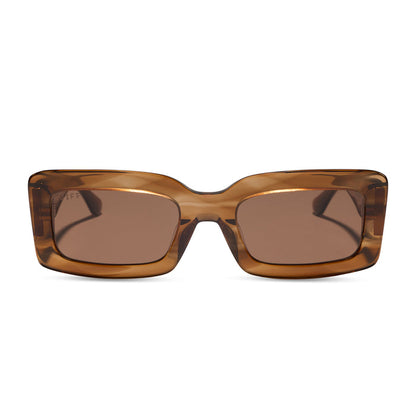 diff eyewear indy low profile square sunglasses with a tortoise acetate frame and brown lenses front view