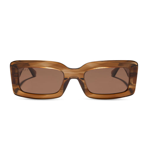 diff eyewear indy low profile square sunglasses with a tortoise acetate frame and brown lenses front view