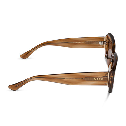 diff eyewear indy low profile square sunglasses with a tortoise acetate frame and brown lenses side view
