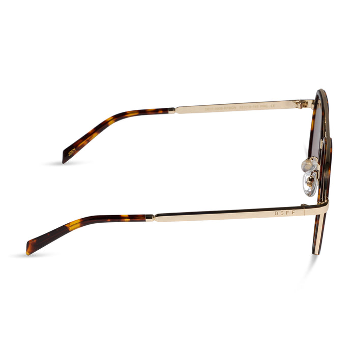 diff eyewear joey round sunglasses with a rich tortoise and gold frame with brown gradient lenses side view