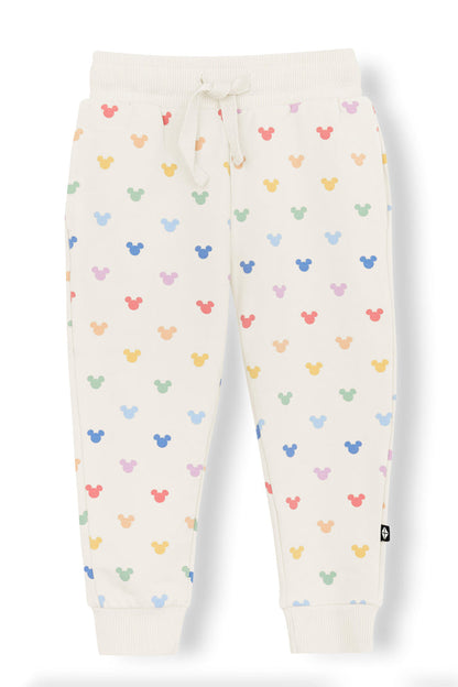 Jogger Pant with Pastel Mickey Mouse pattern on an oat background