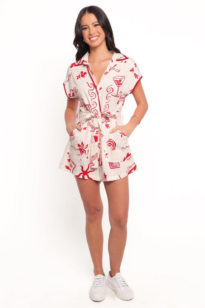 Petal and Pup USA PLAYSUITS Kensie Tie Waist Romper - Red (Hold for Amazon)