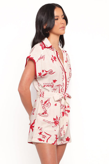 Petal and Pup USA PLAYSUITS Kensie Tie Waist Romper - Red (Hold for Amazon)