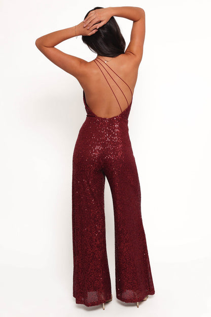 Petal and Pup USA PLAYSUITS Khianna Sequin One Shoulder Jumpsuit - Red