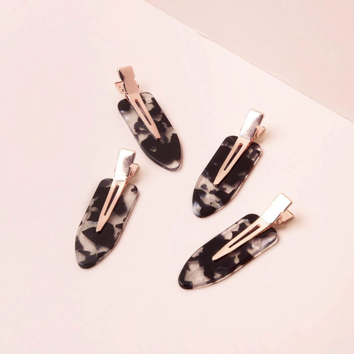 Kitsch Creaseless Clips 4pc Set - Black Terrazzo