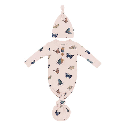 Kyte Baby Knotted Gown with Hat Set Knotted Gown with Hat Set in Blush Butterfly