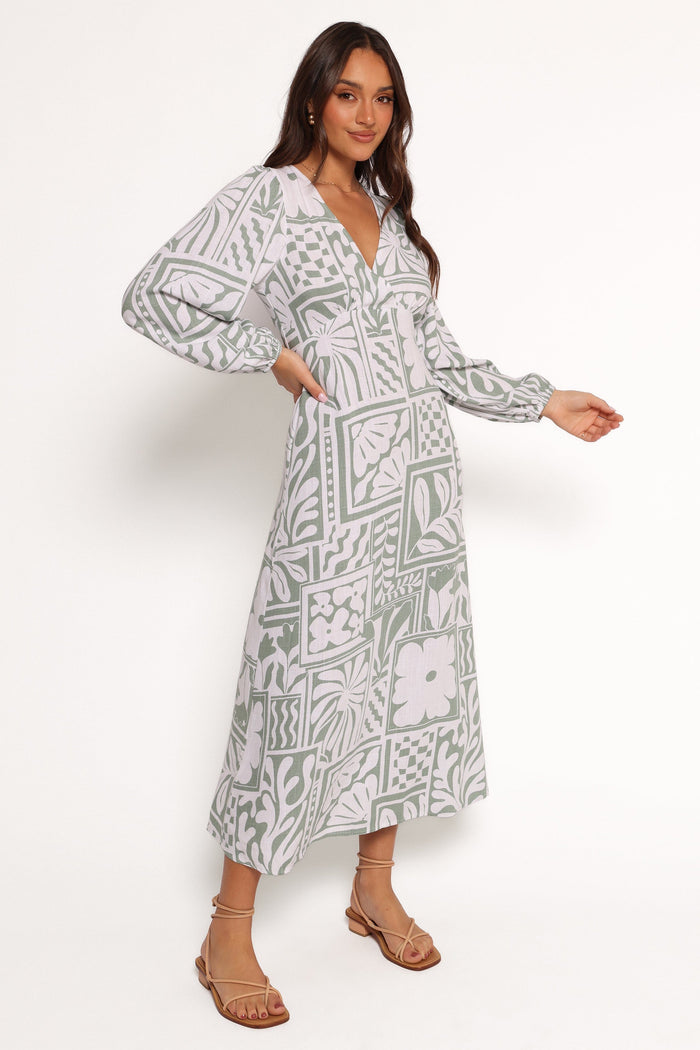 Petal and Pup USA DRESSES Kolby Long Sleeve Midi Dress - Sage Print