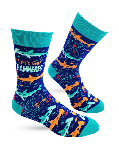 Let's Get Hammered Hammerhead Shark Men's Novelty Crew Socks