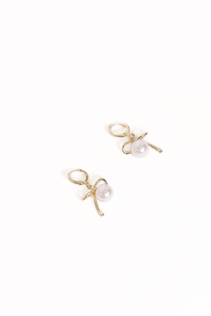 Petal and Pup USA ACCESSORIES Louisa Bow Earrings - Gold/Pearl One Size
