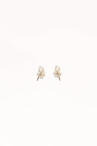 Petal and Pup USA ACCESSORIES Louisa Bow Earrings - Gold/Pearl One Size