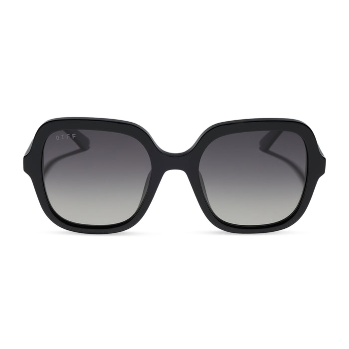 diff eyewera marlo square oversized sunglasses with a black acetate frame and grey gradient lenses front view