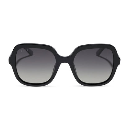 diff eyewera marlo square oversized sunglasses with a black acetate frame and grey gradient lenses front view