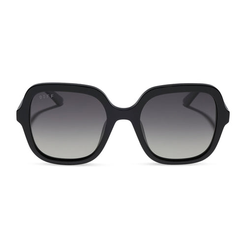 diff eyewera marlo square oversized sunglasses with a black acetate frame and grey gradient lenses front view