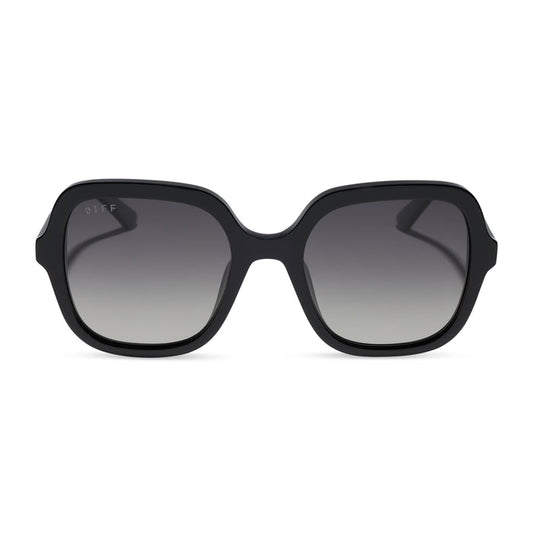 diff eyewera marlo square oversized sunglasses with a black acetate frame and grey gradient lenses front view