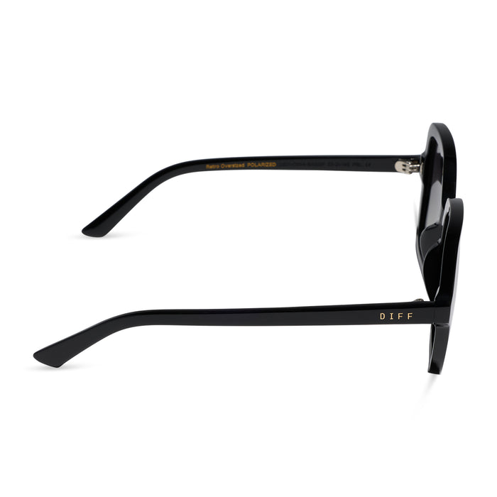 diff eyewera marlo square oversized sunglasses with a black acetate frame and grey gradient lenses side view