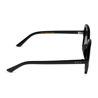 diff eyewera marlo square oversized sunglasses with a black acetate frame and grey gradient lenses side view