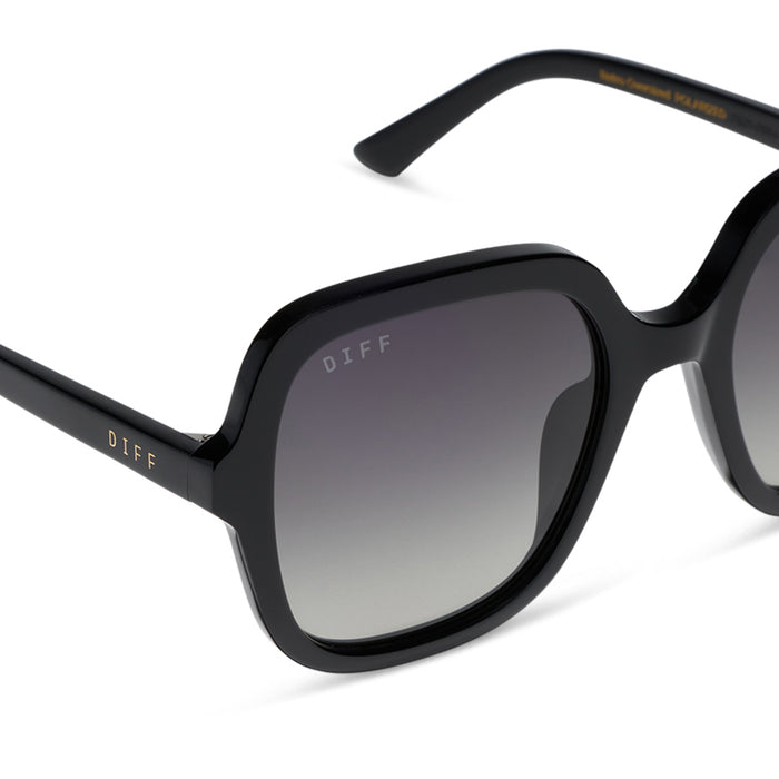 diff eyewera marlo square oversized sunglasses with a black acetate frame and grey gradient lenses detailed view