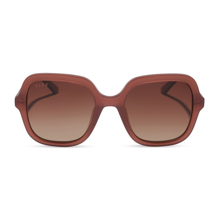 diff eywear marlo square oversized sunglasses with a terracotta acetate frame and brown gradient lenses front view