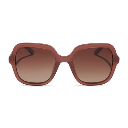 diff eywear marlo square oversized sunglasses with a terracotta acetate frame and brown gradient lenses front view