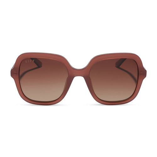 diff eywear marlo square oversized sunglasses with a terracotta acetate frame and brown gradient lenses front view