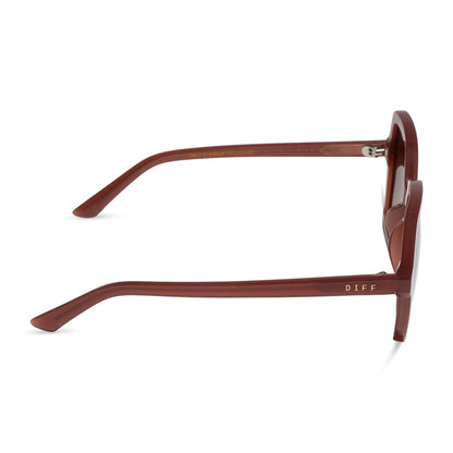 diff eywear marlo square oversized sunglasses with a terracotta acetate frame and brown gradient lenses side view