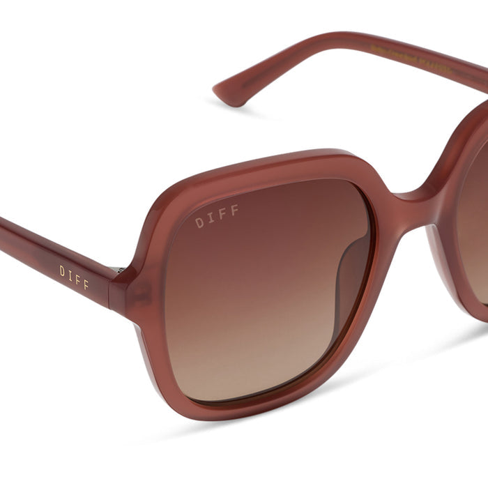 diff eywear marlo square oversized sunglasses with a terracotta acetate frame and brown gradient lenses detailed view