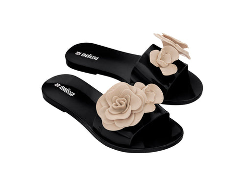 Melissa Babe Petals Black Flat Slipon Women Slides