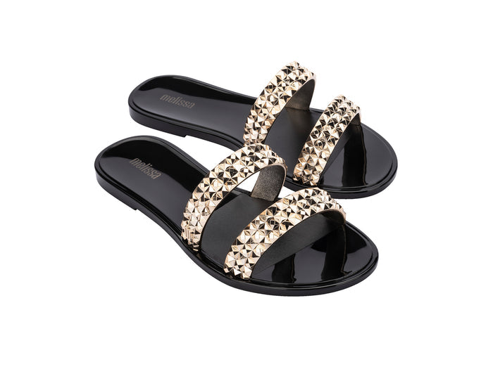 Melissa Bling AD studded black caramel flat slip-on slides for women with stylish design and comfortable fit