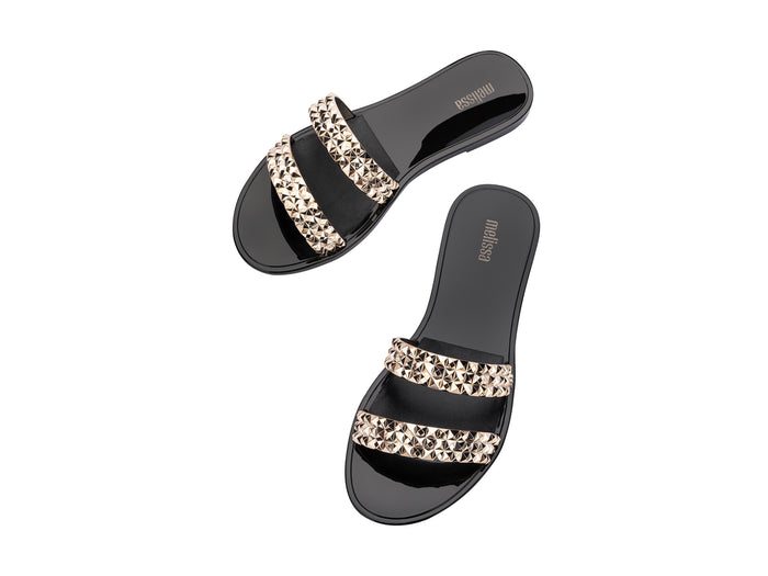 Melissa Bling AD studded black caramel flat slip-on slides for women with stylish design and comfortable fit