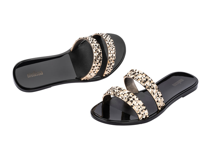 Melissa Bling AD studded black caramel flat slip-on slides for women with stylish design and comfortable fit