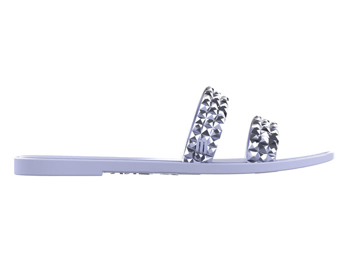 Melissa Bling AD Studded Metallic Violet Flat Slipon Slides For Women