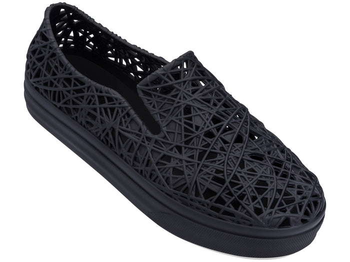 Melissa Campana casual slip-on unisex black sneaker with comfortable fit and stylish design