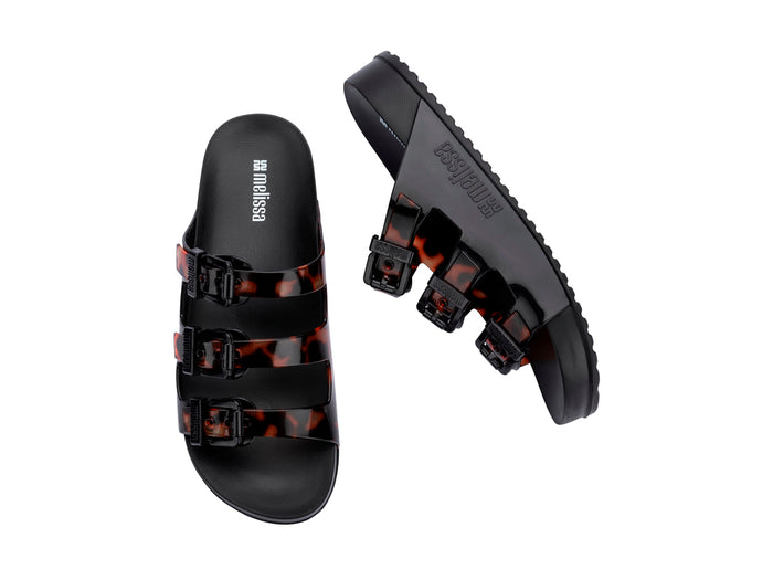 Melissa Cozy Buckle Stripes Black Slide for Women