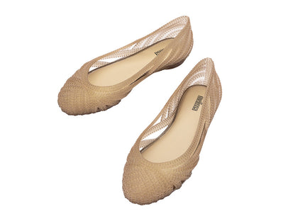 Melissa Femme Classy Beige Glitter Knitted Ballerinas for Women – stylish knitted beige ballerina flats with glitter finish, perfect for everyday and party wear