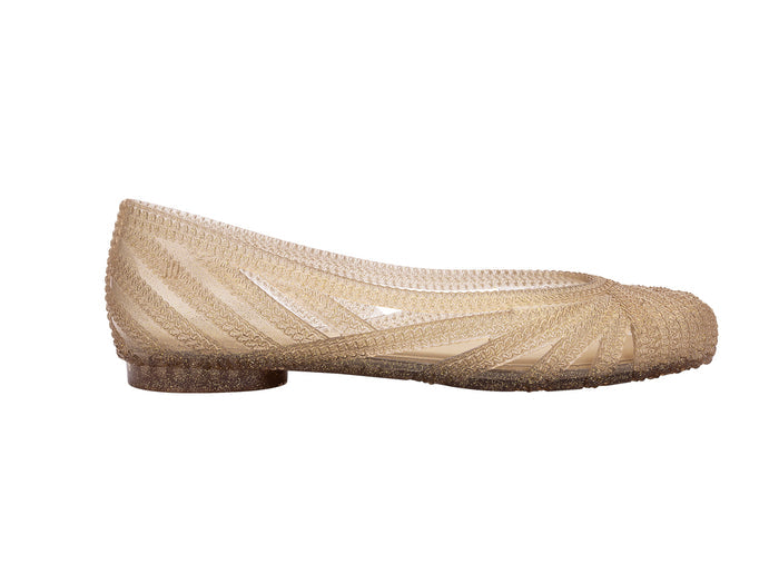 Melissa Femme Classy Beige Glitter Knitted Ballerinas for Women – stylish knitted beige ballerina flats with glitter finish, perfect for everyday and party wear