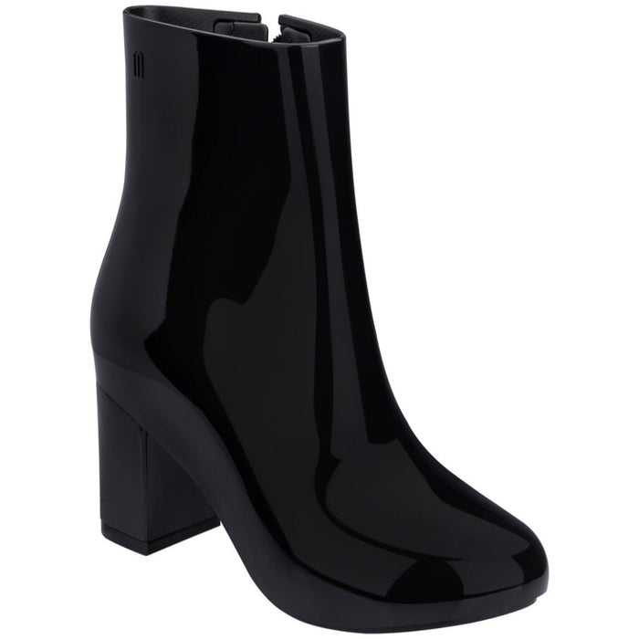 Melissa Femme high ankle block heel solid black boot for women with stylish modern design and comfortable fit