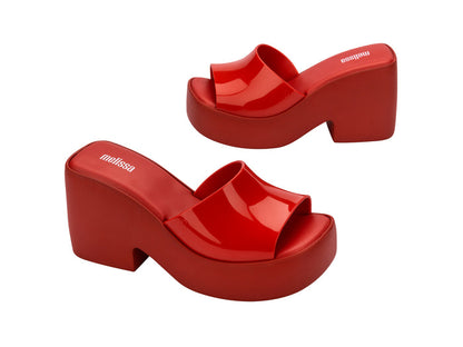 Melissa Posh AD Red Platform Heel Slide for Women – Stylish and comfortable slip-on sandals with a bold red platform heel, perfect for any occasion.