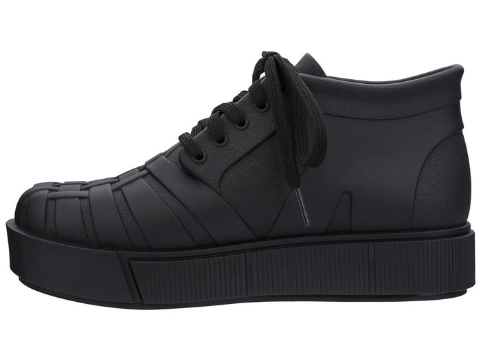 Melissa Shadow lace up solid black classic sneakers for women with comfortable fit and timeless casual style