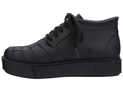 Melissa Shadow lace up solid black classic sneakers for women with comfortable fit and timeless casual style
