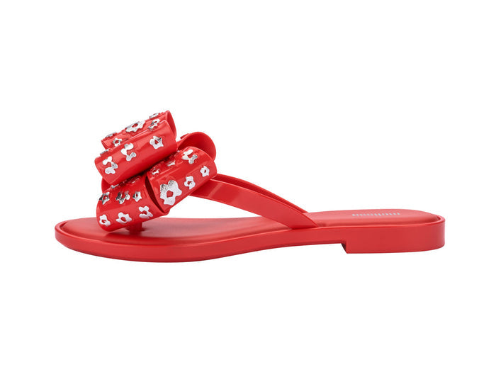 Melissa Slim III Women Red Flat Flip Flops with Oversized Bow – Stylish and comfortable red flip-flops featuring a chic oversized bow for a trendy and feminine look.