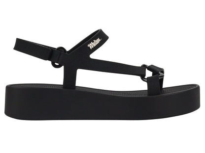 Melissa Sun Downtown Velcro Black Platform Sandal for Women â€“ Trendy and comfortable black sandals with a secure velcro strap and elevated sole.