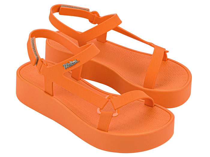 Melissa Sun Downtown Velcro Orange Platform Sandal for Women â€“ Stylish and comfortable summer footwear with a trendy elevated sole.