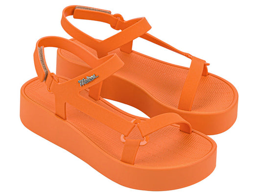 Melissa Sun Downtown Velcro Orange Platform Sandal for Women â€“ Stylish and comfortable summer footwear with a trendy elevated sole.
