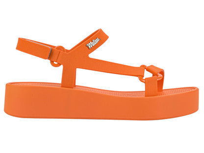 Melissa Sun Downtown Velcro Orange Platform Sandal for Women â€“ Stylish and comfortable summer footwear with a trendy elevated sole.
