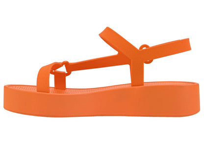 Melissa Sun Downtown Velcro Orange Platform Sandal for Women â€“ Stylish and comfortable summer footwear with a trendy elevated sole.
