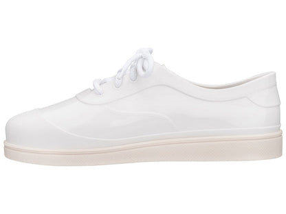 Melissa Line solid white unisex lace-up sneakers with a sleek design and comfortable fit for versatile everyday wear