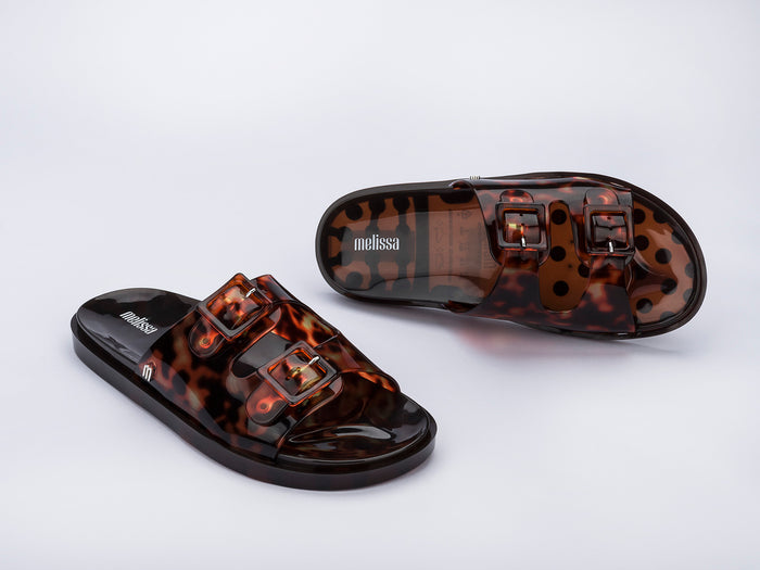 Melissa Wide Buckle Strap Brown Slide for Women