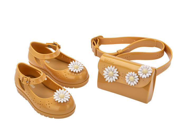 Mini Melissa Com Pochete II yellow sneaker and bag combo for babies – stylish toddler footwear with matching pouch set
