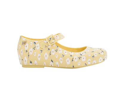 Mini Melissa Dora Floral Printed Yellow Ballerinas for Girls â€“ Stylish and comfortable ballerina shoes with a vibrant floral print, perfect for little girls' everyday wear.